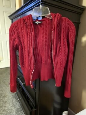 Marshalls Red Cable-Knit Hooded Zip Cardigan